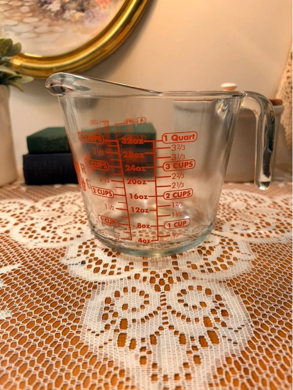 Anchor Hocking 4 Cup Glass Measuring Cup Red Lettering 1 Quart 32 Oz